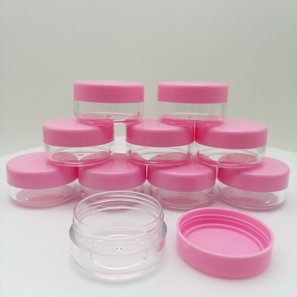 10 Lip Balm Cosmetic Containers 3 Gram/ML Pink Lid Plastic Makeup Cream Sample - Picture 2 of 6